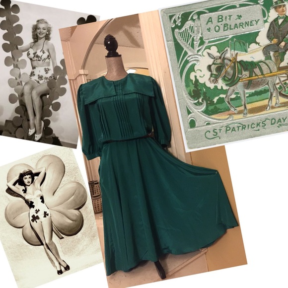 Vintage Dresses & Skirts - Unique Vintage Emerald Green circle skirt dress XL